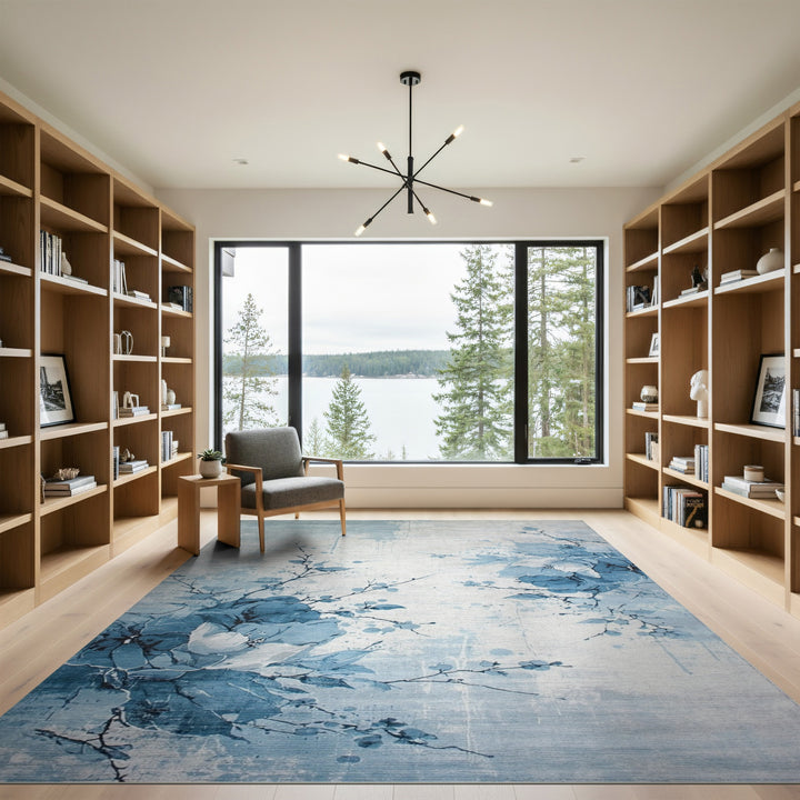 Blue Floral Vintage Washable Area Rug