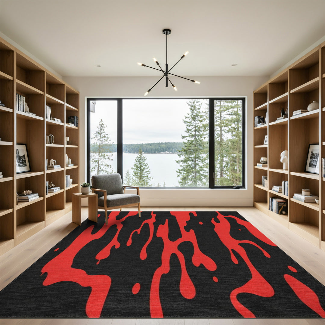 Red Abstract Drip Area Rug