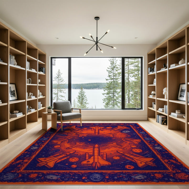 Orange Cosmic Shuttle Washable Area Rug