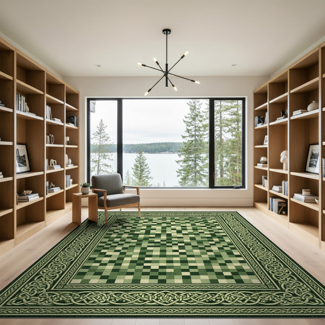 Green Celtic Knot Border Area Rug