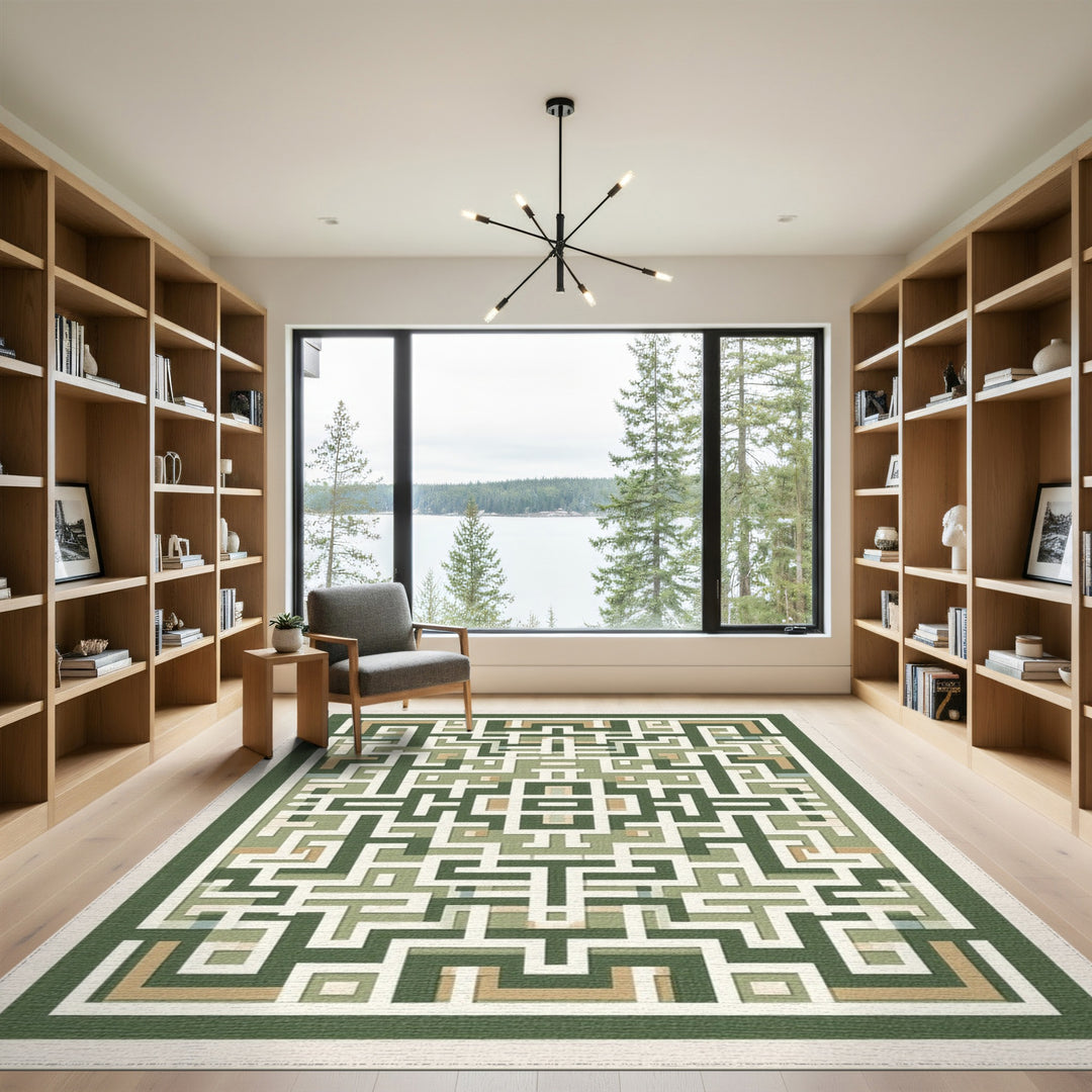 Geometric Modern Green Geometric Maze Area Rug