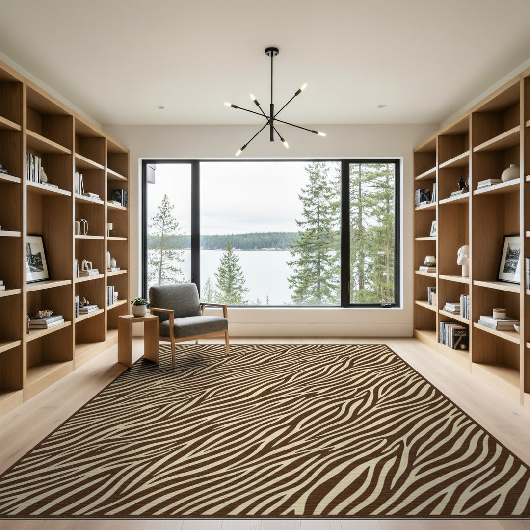 Brown and Tan Brown Zebra Stripe Abstract Area Rug