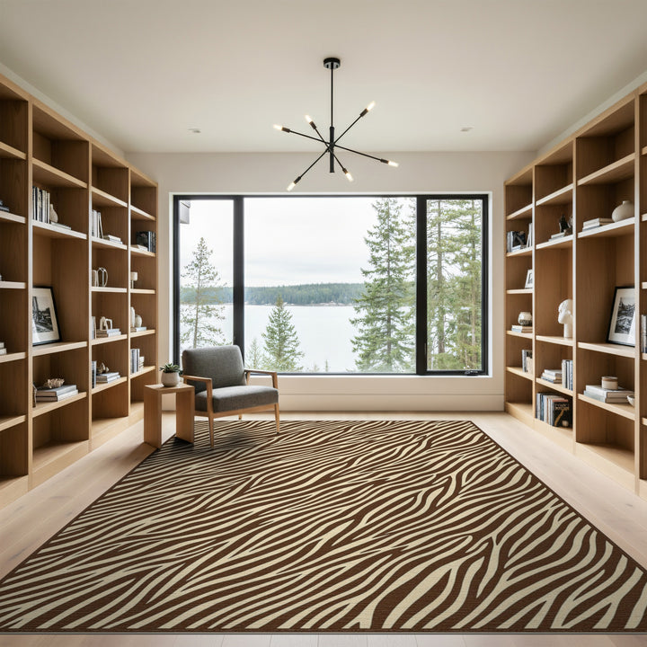 Brown and Tan Brown Zebra Stripe Abstract Area Rug