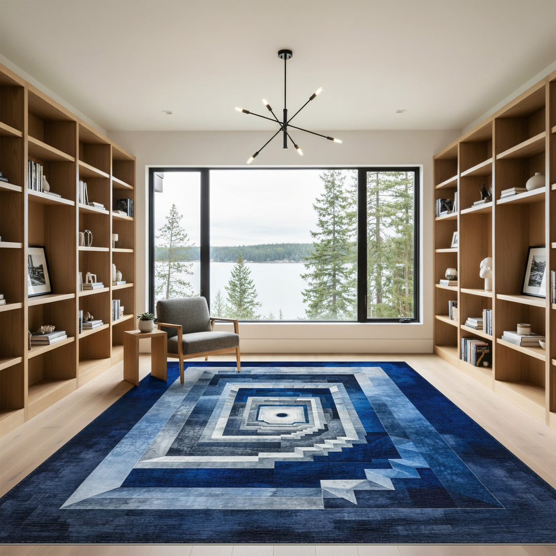 Blue Geometric Staircase Area Rug