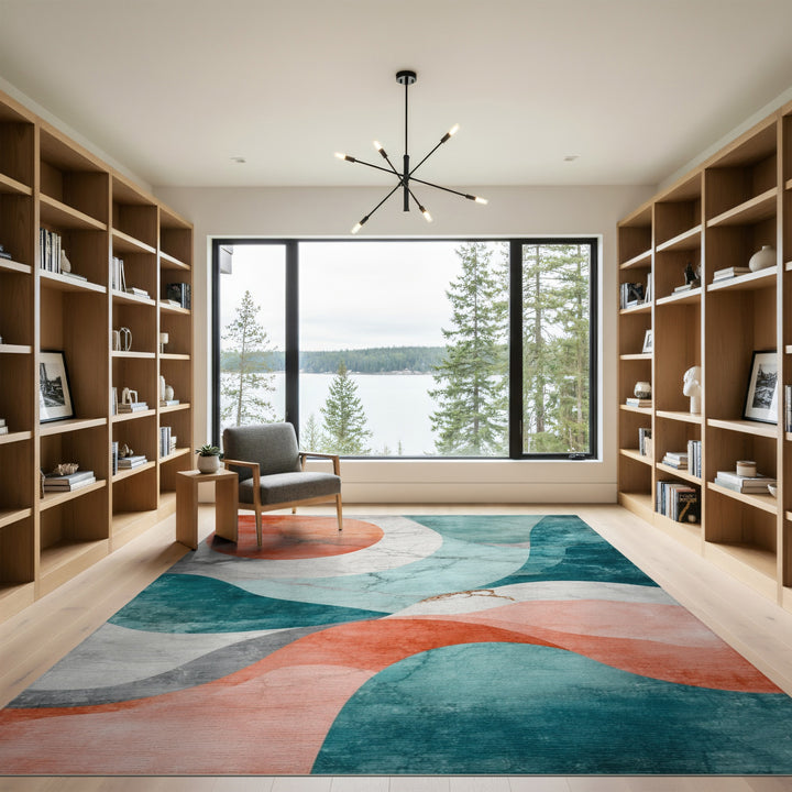 Abstract Teal Coral Marble Area Rug