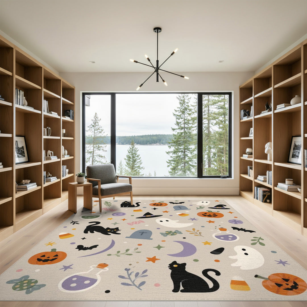 Halloween Cats Pumpkins Kids Cartoon Area Rug