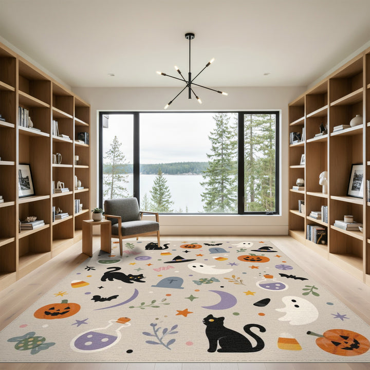 Halloween Cats Pumpkins Kids Cartoon Area Rug