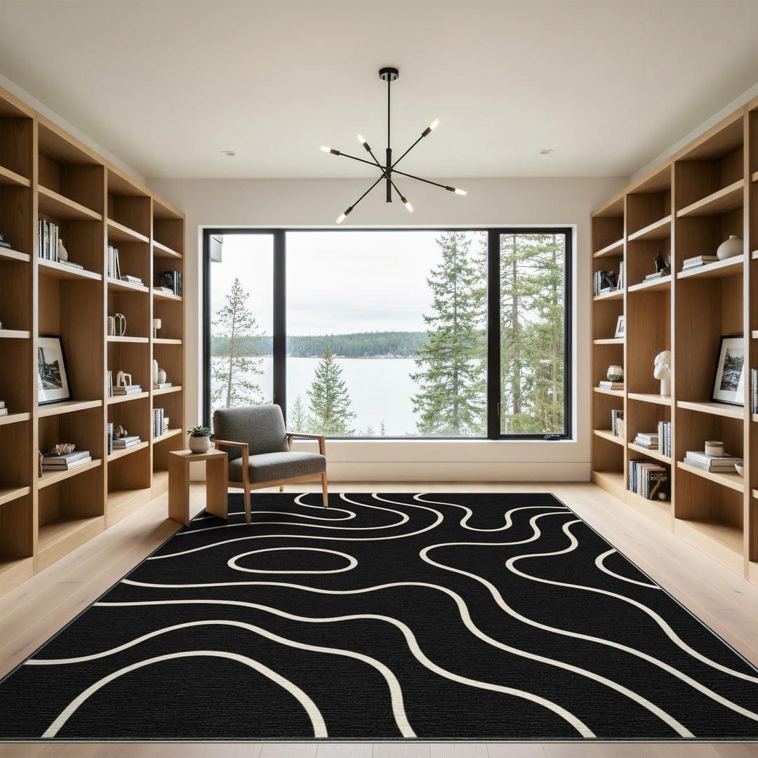 Wave Black and White Black White Abstract Wave Area Rug