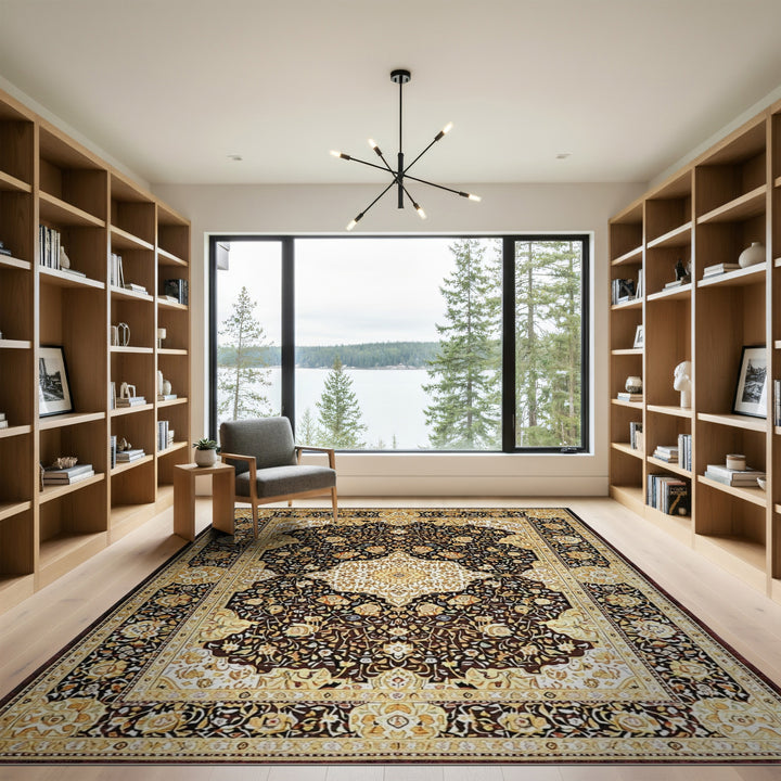 Black Ivory Persian Floral Medallion Rug