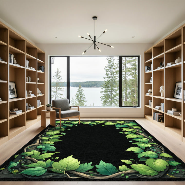 Green Ivy Leaf Border Area Rug
