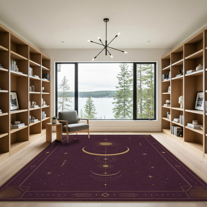 Celestial Moon Phase Purple Area Rug