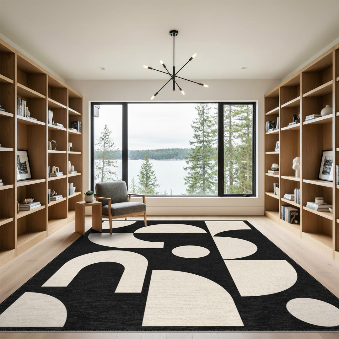 Bold Geometric Black White Area Rug