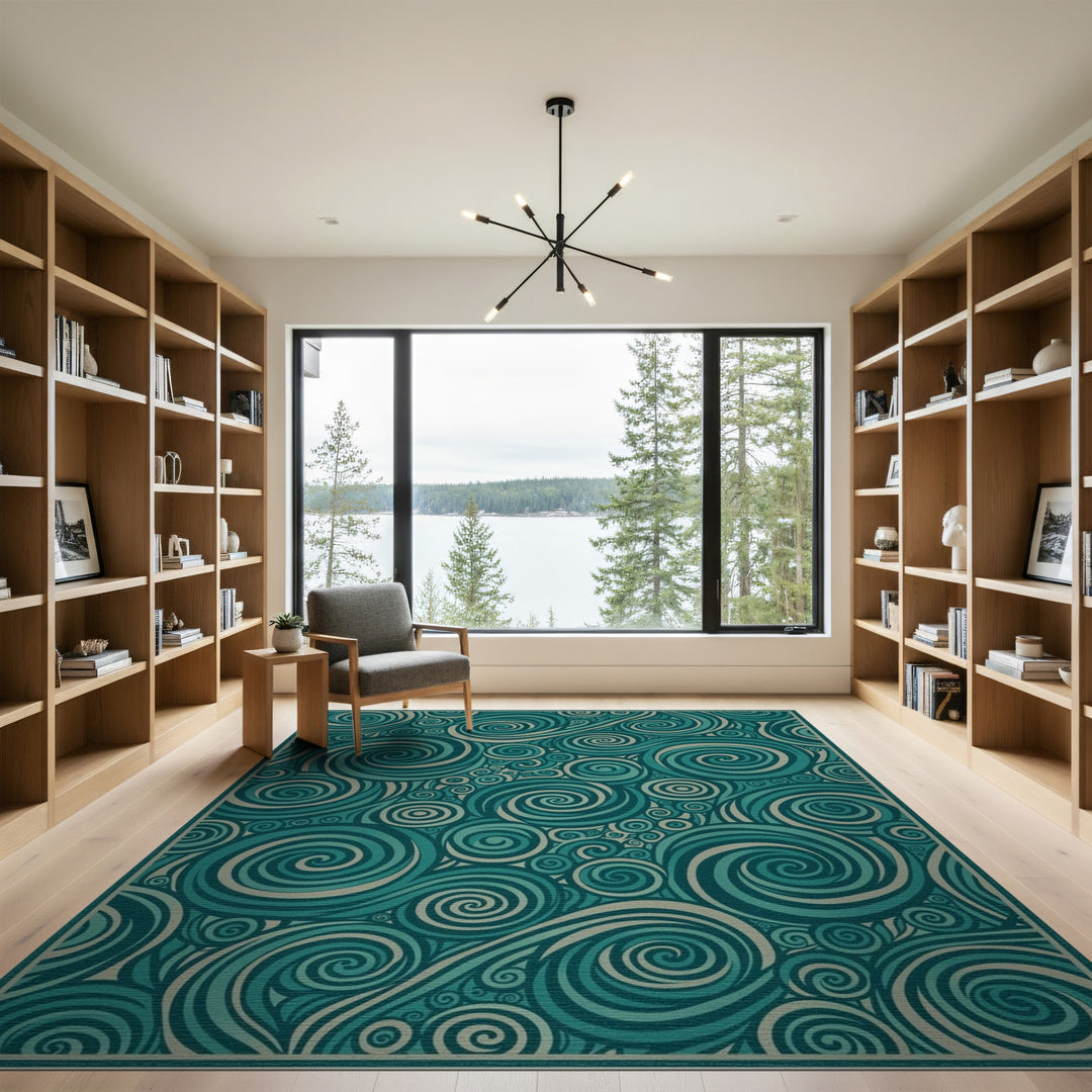 Teal Swirl Abstract Area Rug