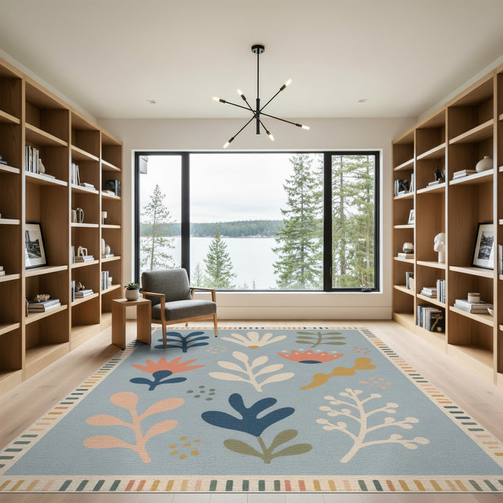 Blue and Teal Blue Abstract Floral Area Rug