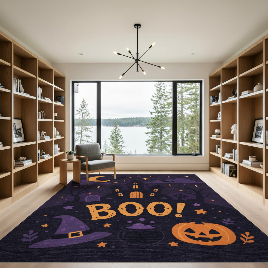 Boo Halloween Haunted House Kids Area Rug