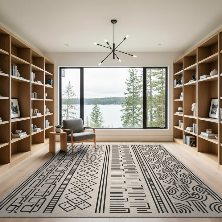 Black White Geometric Striped Area Rug