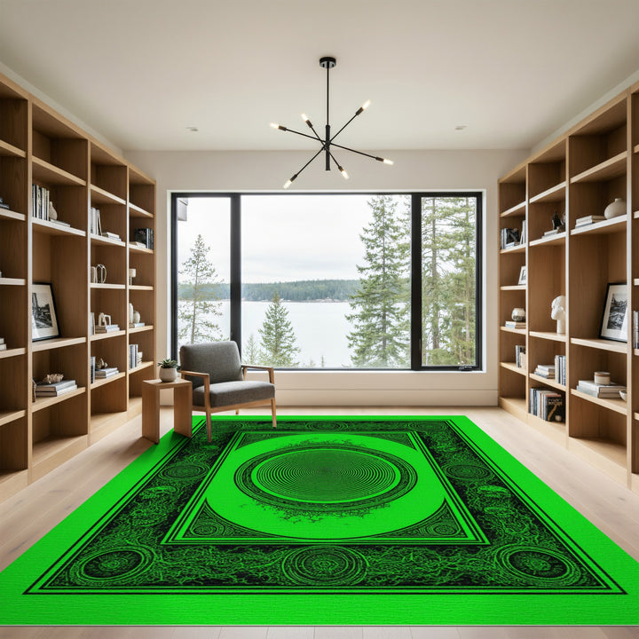 Green Skull Spiral Geometric Area Rug
