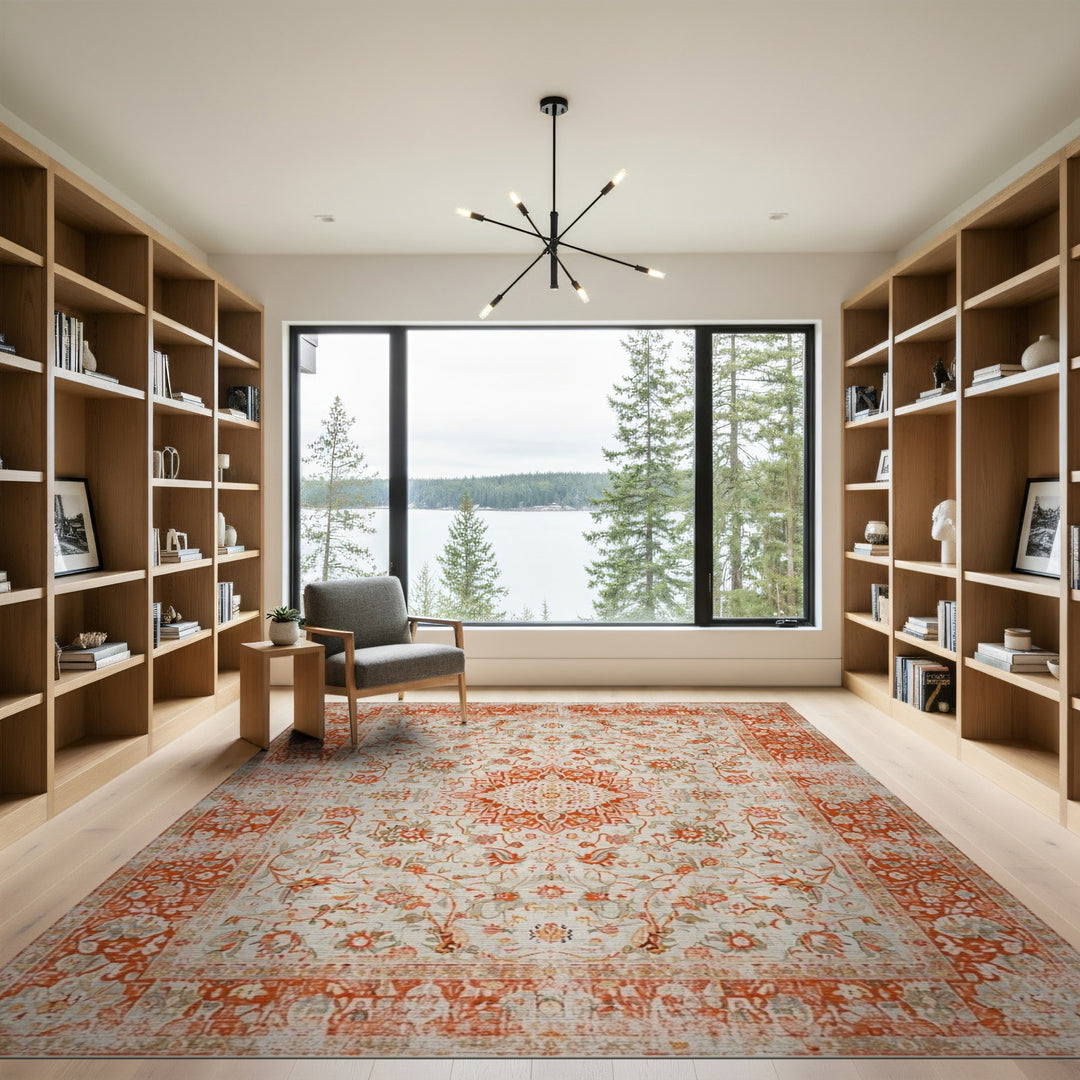 Orange Persian Floral Orange Area Rug