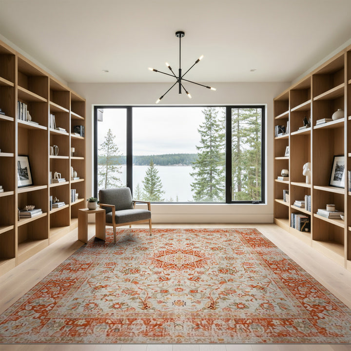Orange Persian Floral Orange Area Rug