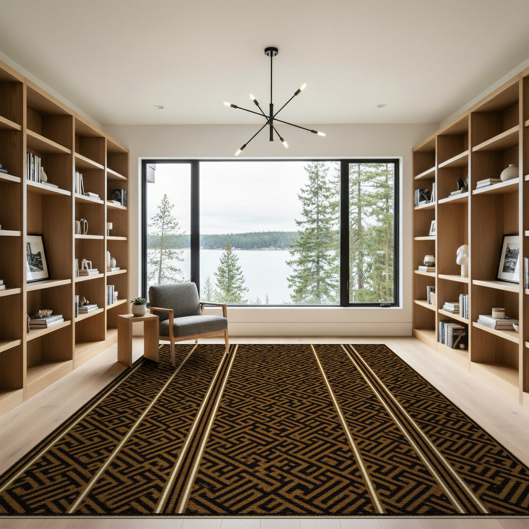 Black and Gold Geometric Maze Area Rug