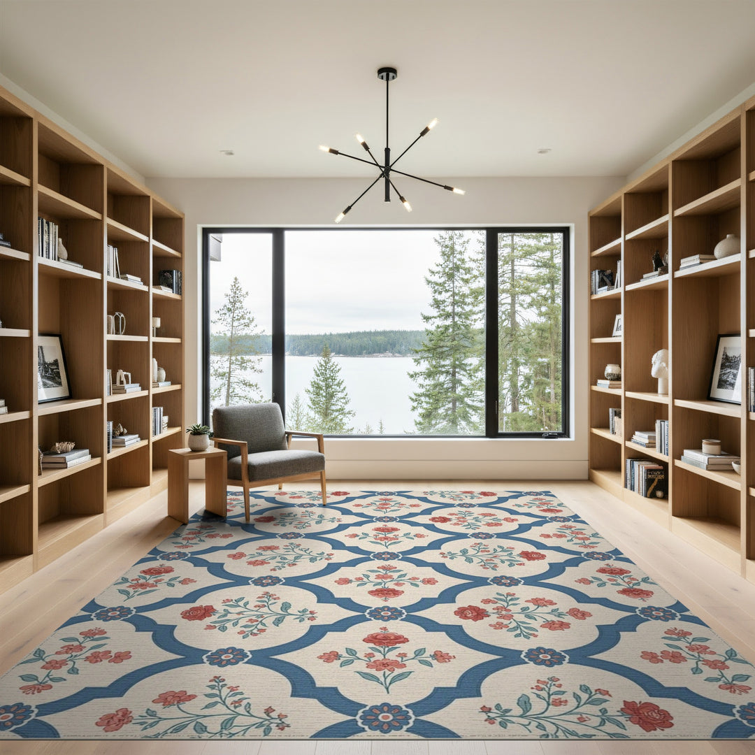 Blue Floral Vintage Area Rug