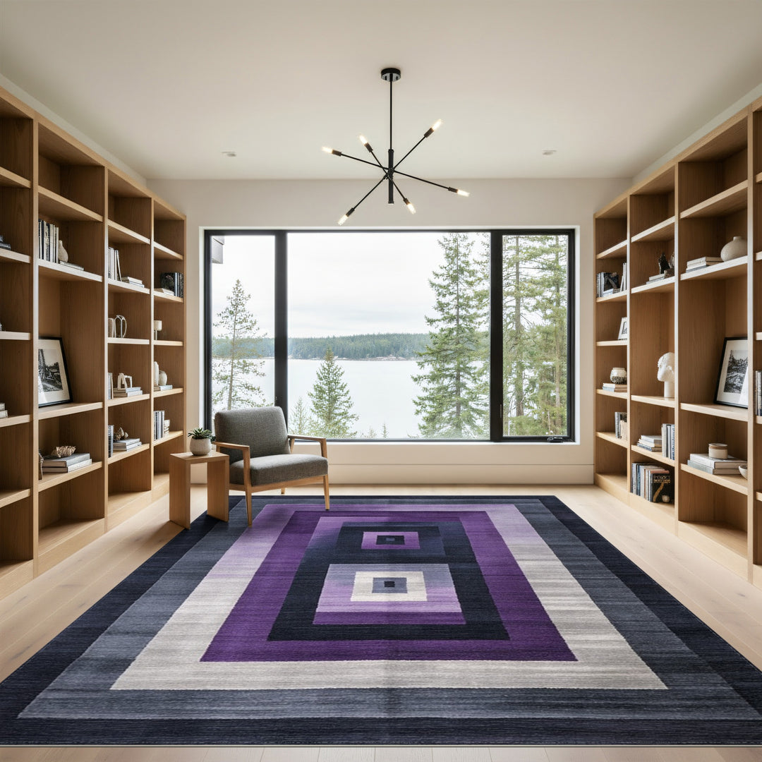 Purple Concentric Geometric Rug