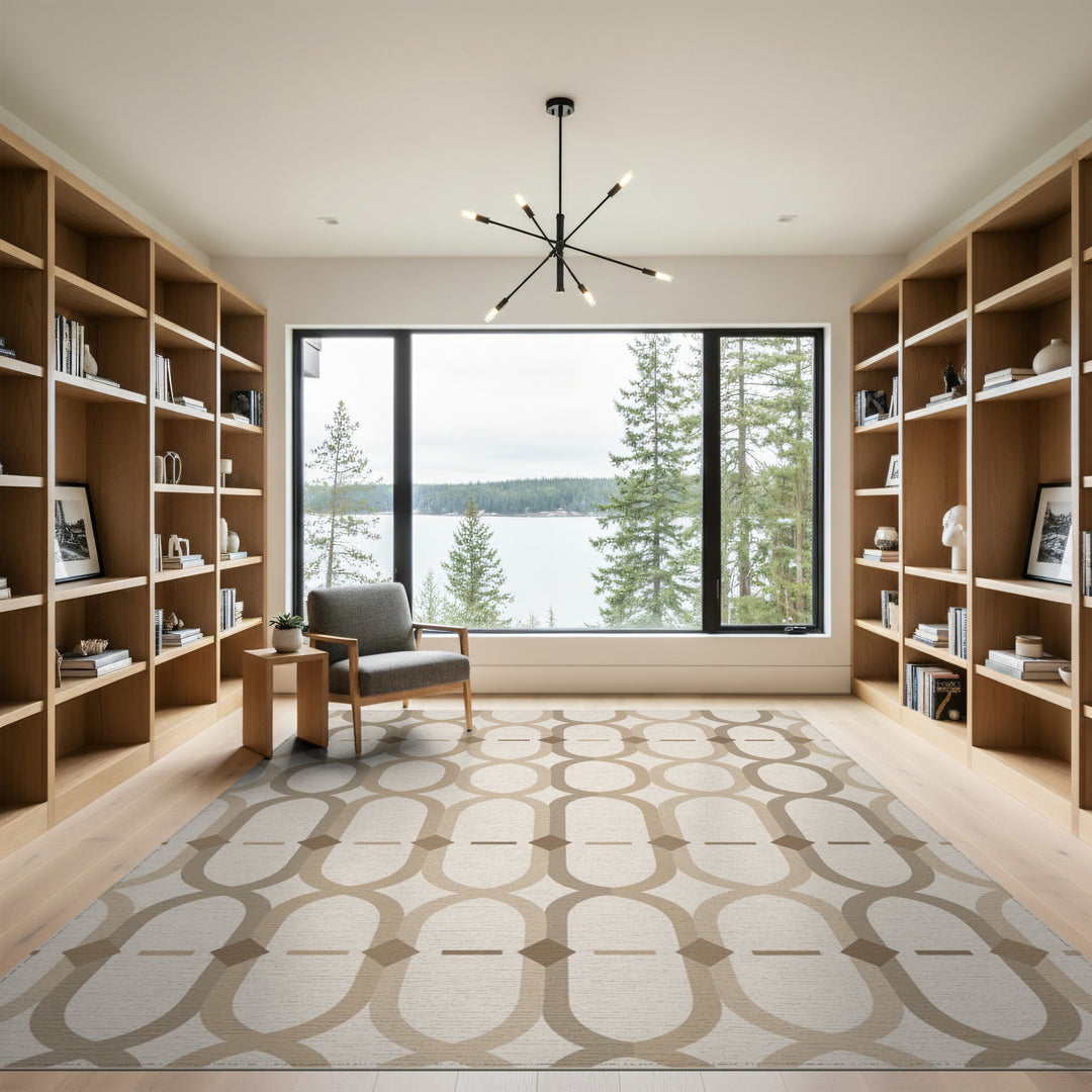 Beige Geometric Oval Link Area Rug