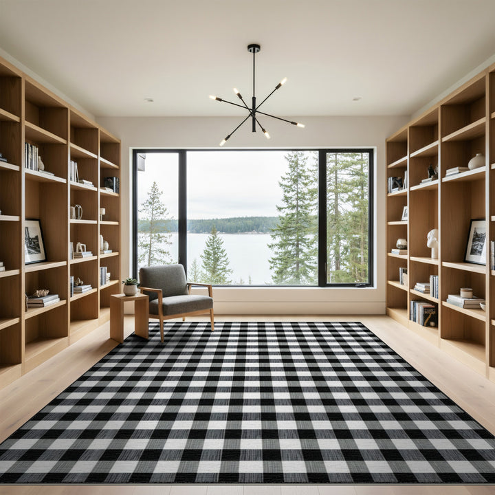 Black White Checkered Geometric Area Rug
