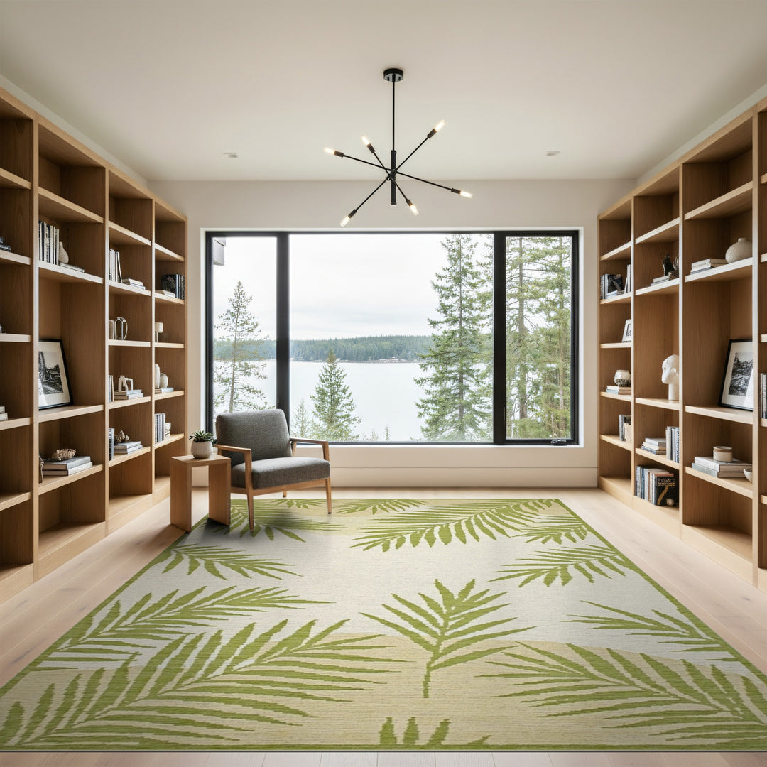 Green Palm Frond Green Area Rug