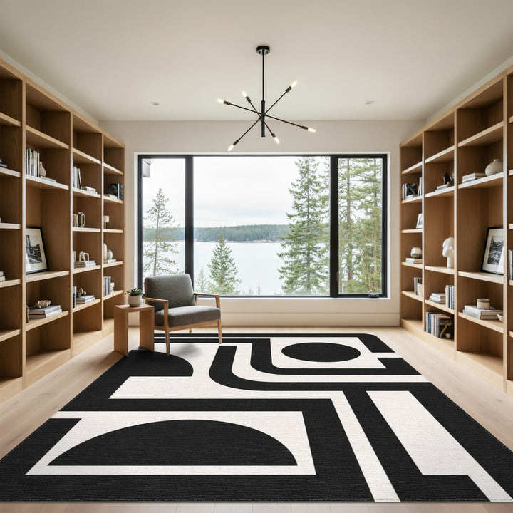 Black White Geometric Modern Area Rug