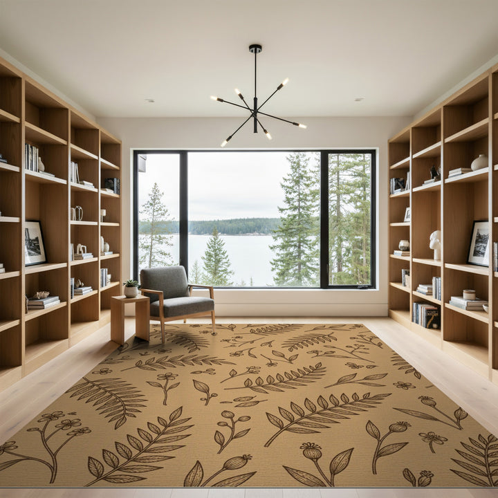 Brown Botanical Floral Area Rug