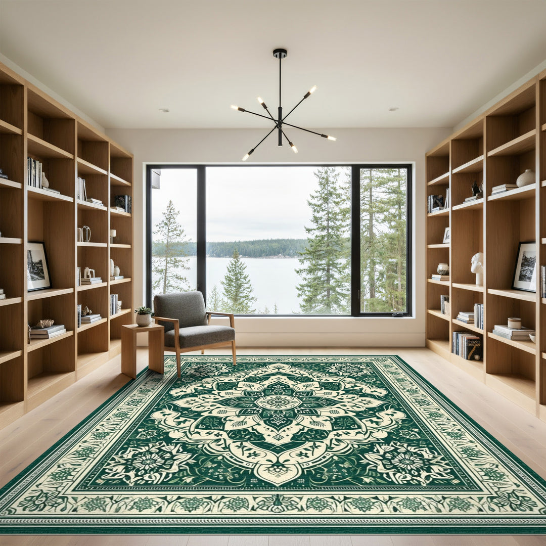 Green Floral Mandala Vintage Area Rug