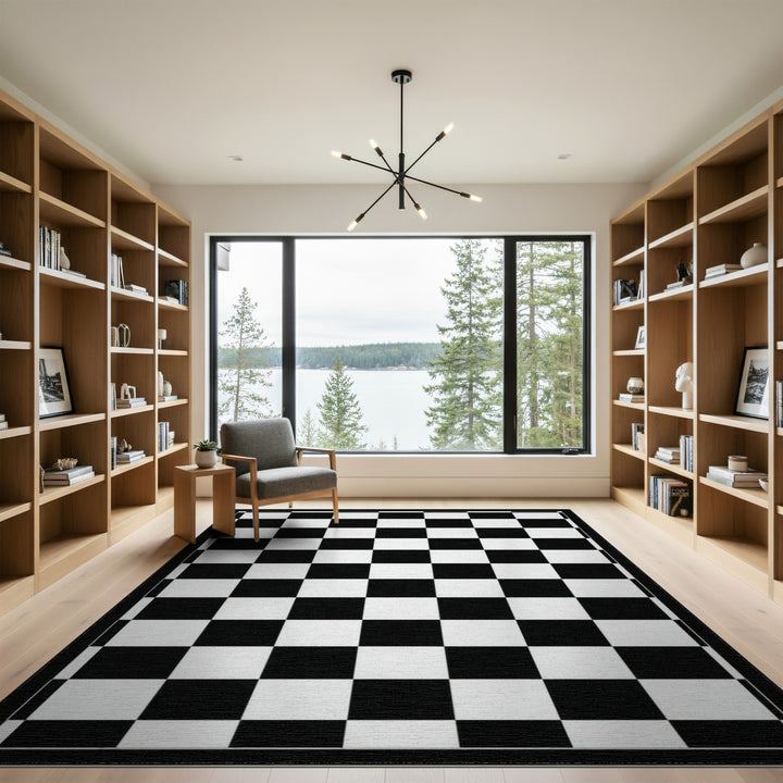 Black White Checkered Geometric Area Rug