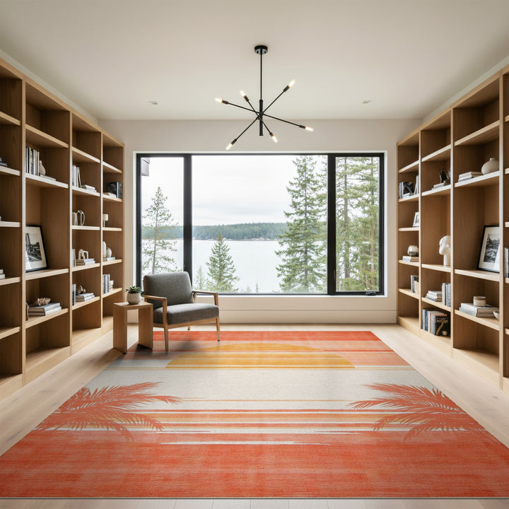 Sunset Palm Orange Area Rug