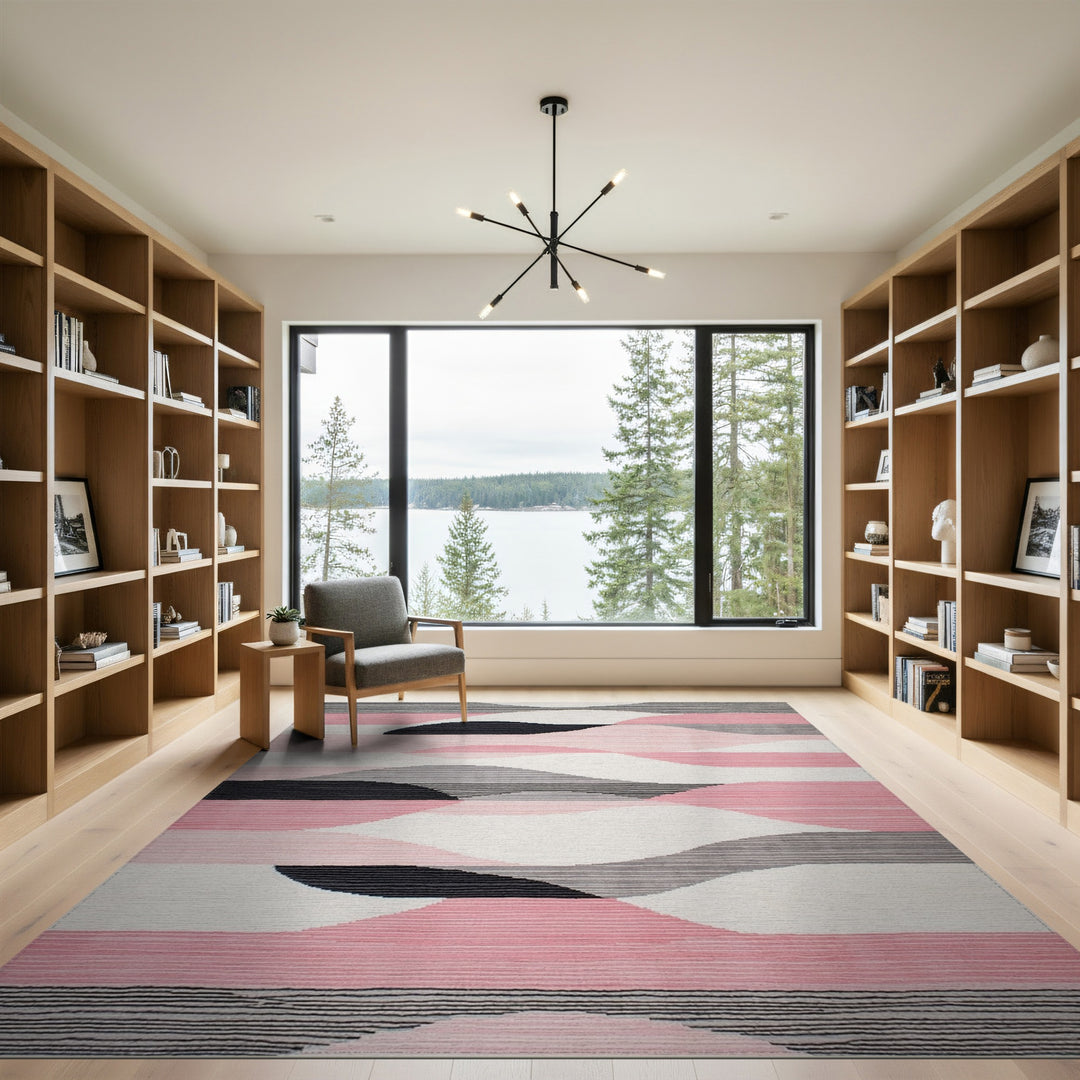 Geometric Modern Pink Geometric Wave Area Rug