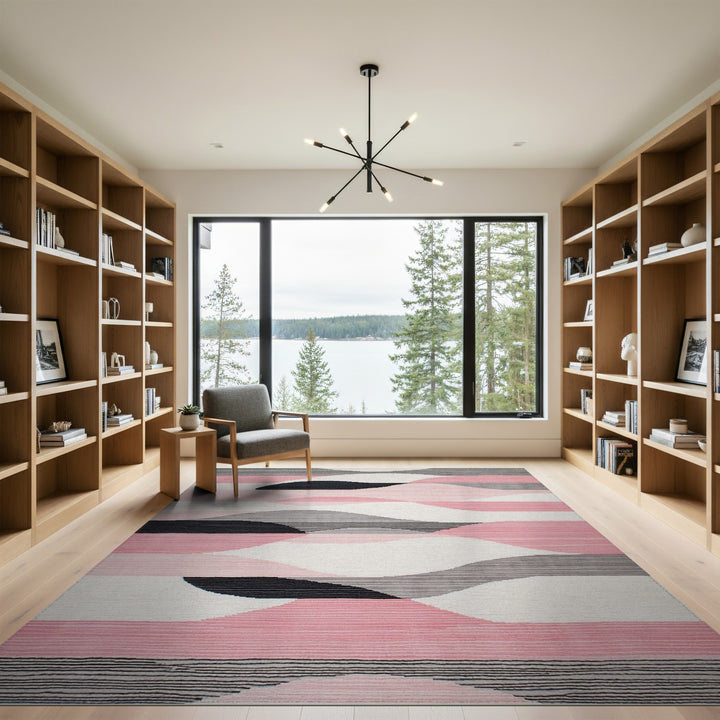 Geometric Modern Pink Geometric Wave Area Rug