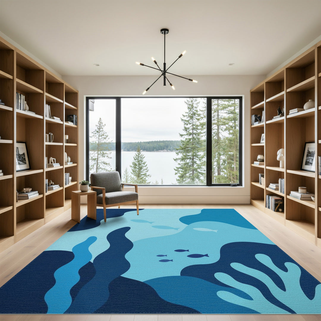 Blue and Teal Blue Teal Coastal Fish Area Rug