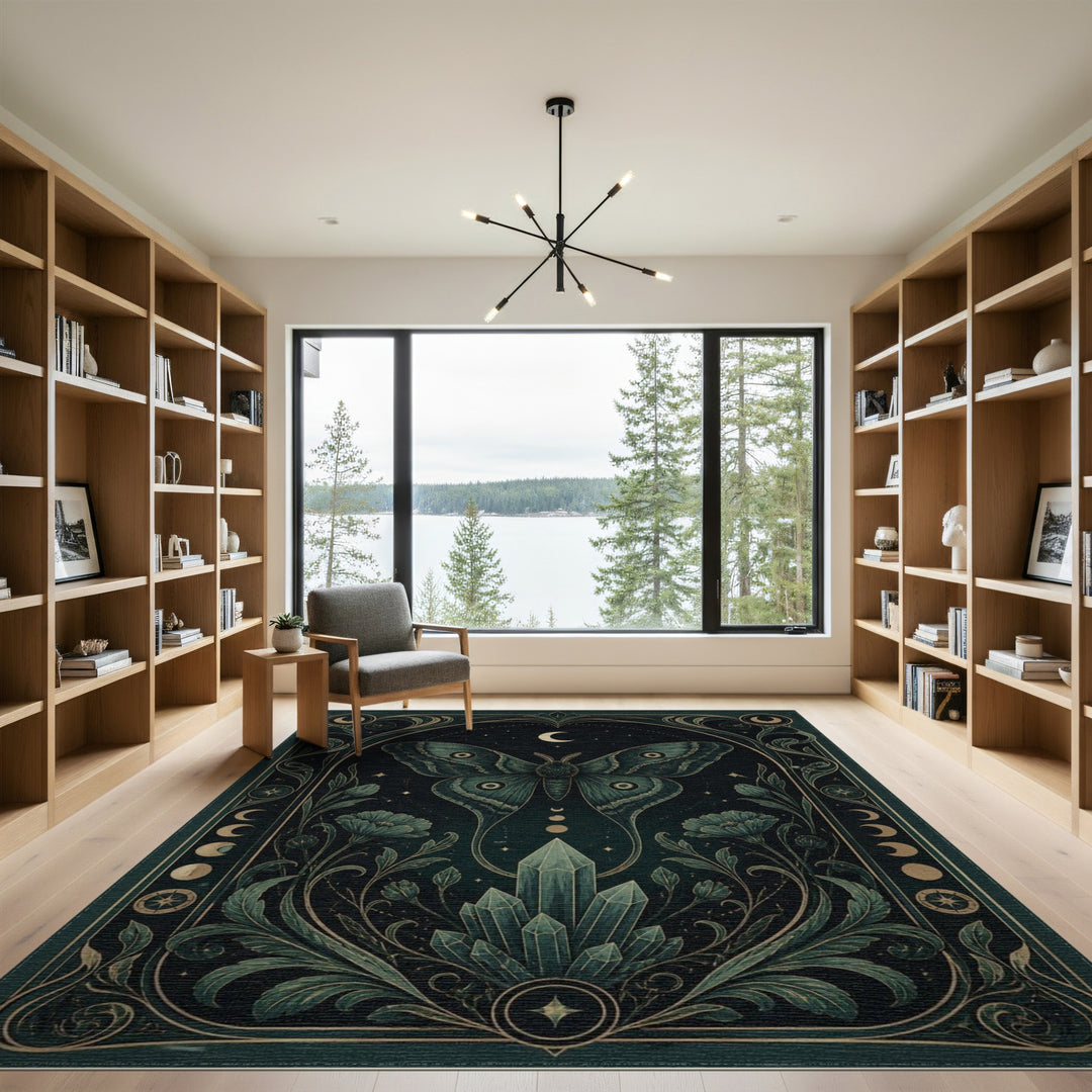 Luna Moth Crystal Teal Area Rug