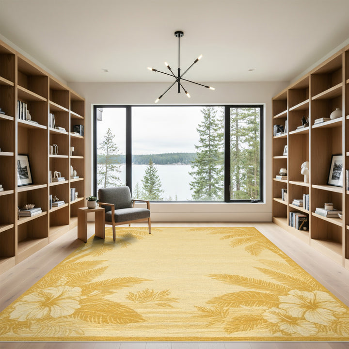 Yellow Palm Tree Hibiscus Area Rug