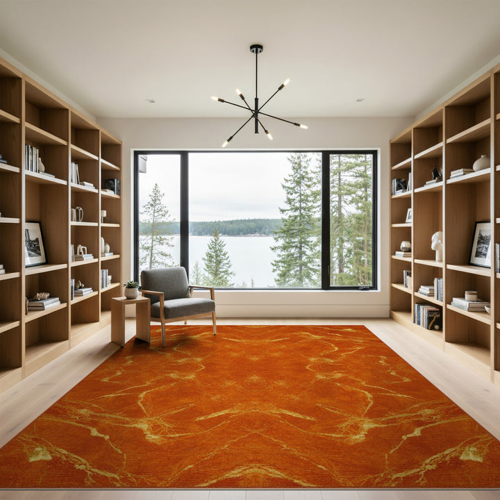 Orange Gold Vein Abstract Area Rug