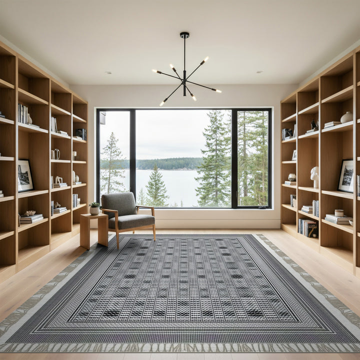 Black and White Black White Geometric Bordered Area Rug