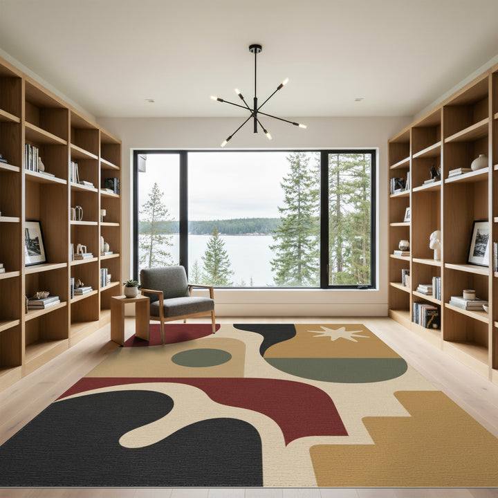 Geometric Abstract Area Rug in Brown Tan