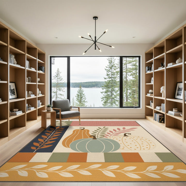 Rustic Farmhouse Autumn Pumpkin Harvest Area Rug