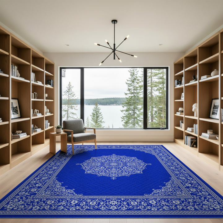 Floral Blue and Teal Blue Persian Floral Medallion Area Rug