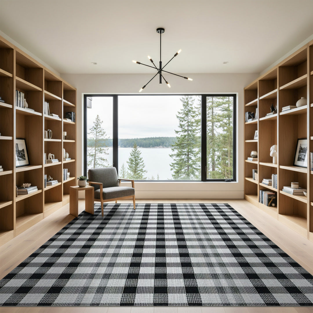 Black and White Checkered Washable Area Rug