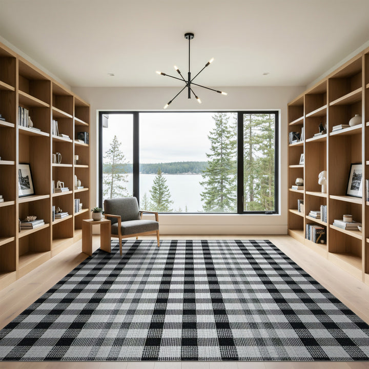 Black and White Checkered Washable Area Rug