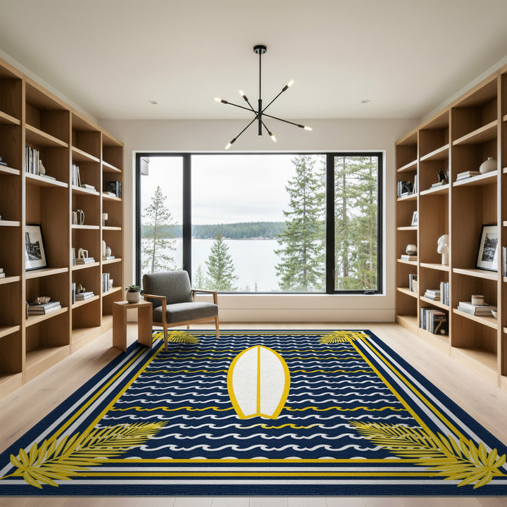 Coastal Surfboard Navy Area Rug
