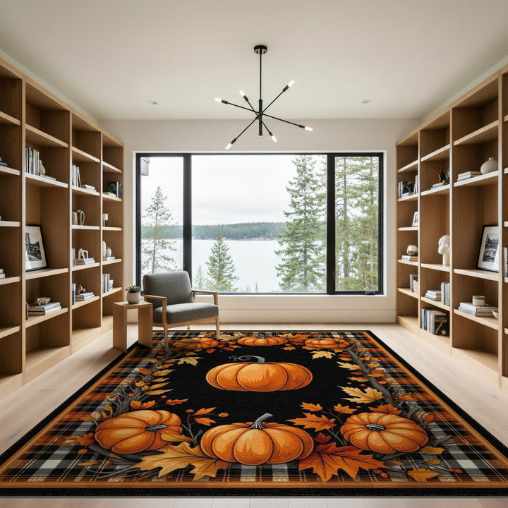 Pumpkin Plaid Fall Harvest Area Rug