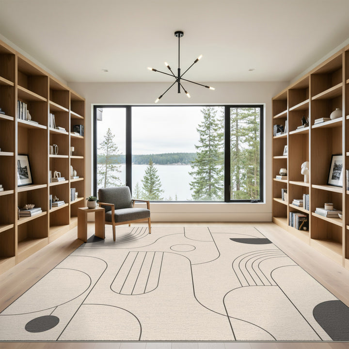 Beige Geometric Modern Washable Area Rug