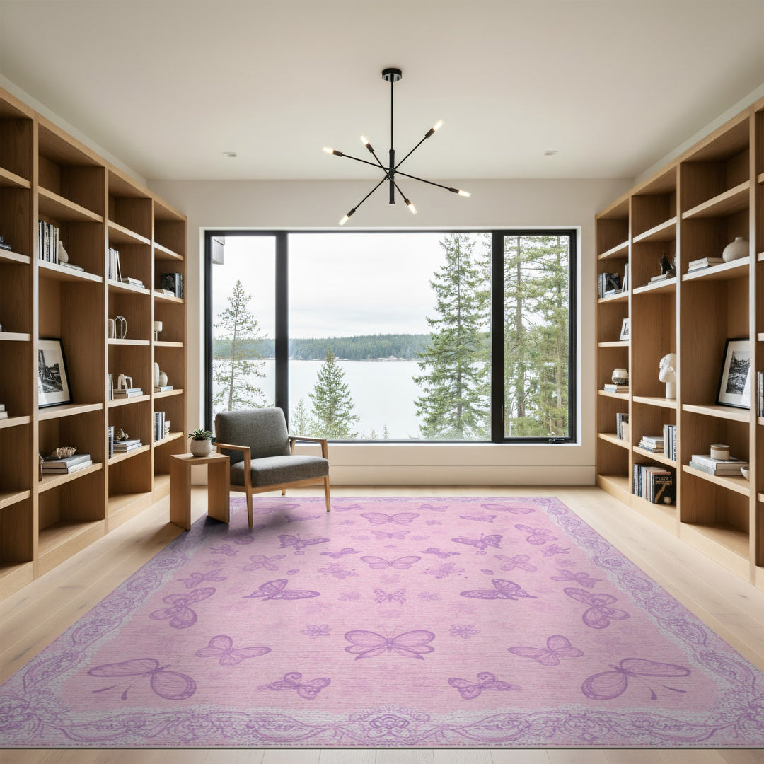Butterfly Pink Butterfly Floral Area Rug